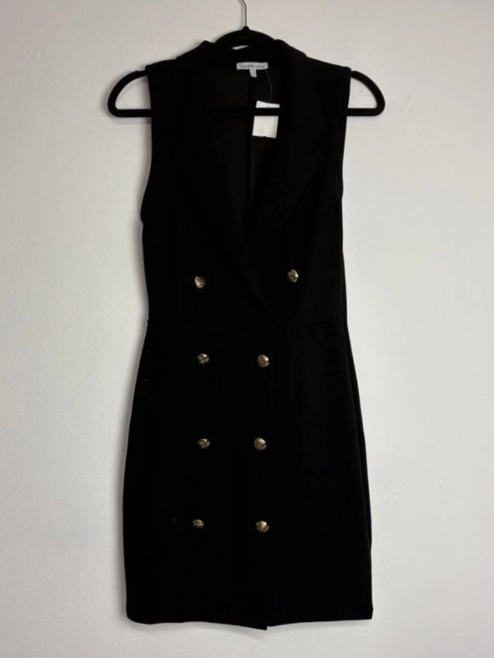 NWT Charlotte Russe Black Sleeveless Blazer Dress Gold Button Front Small - Picture 2 of 8